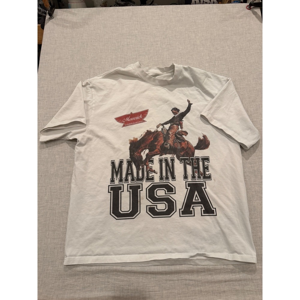 Maverick Established 1996 Made In The USA Cowboy Graphic T-Shirt White XL